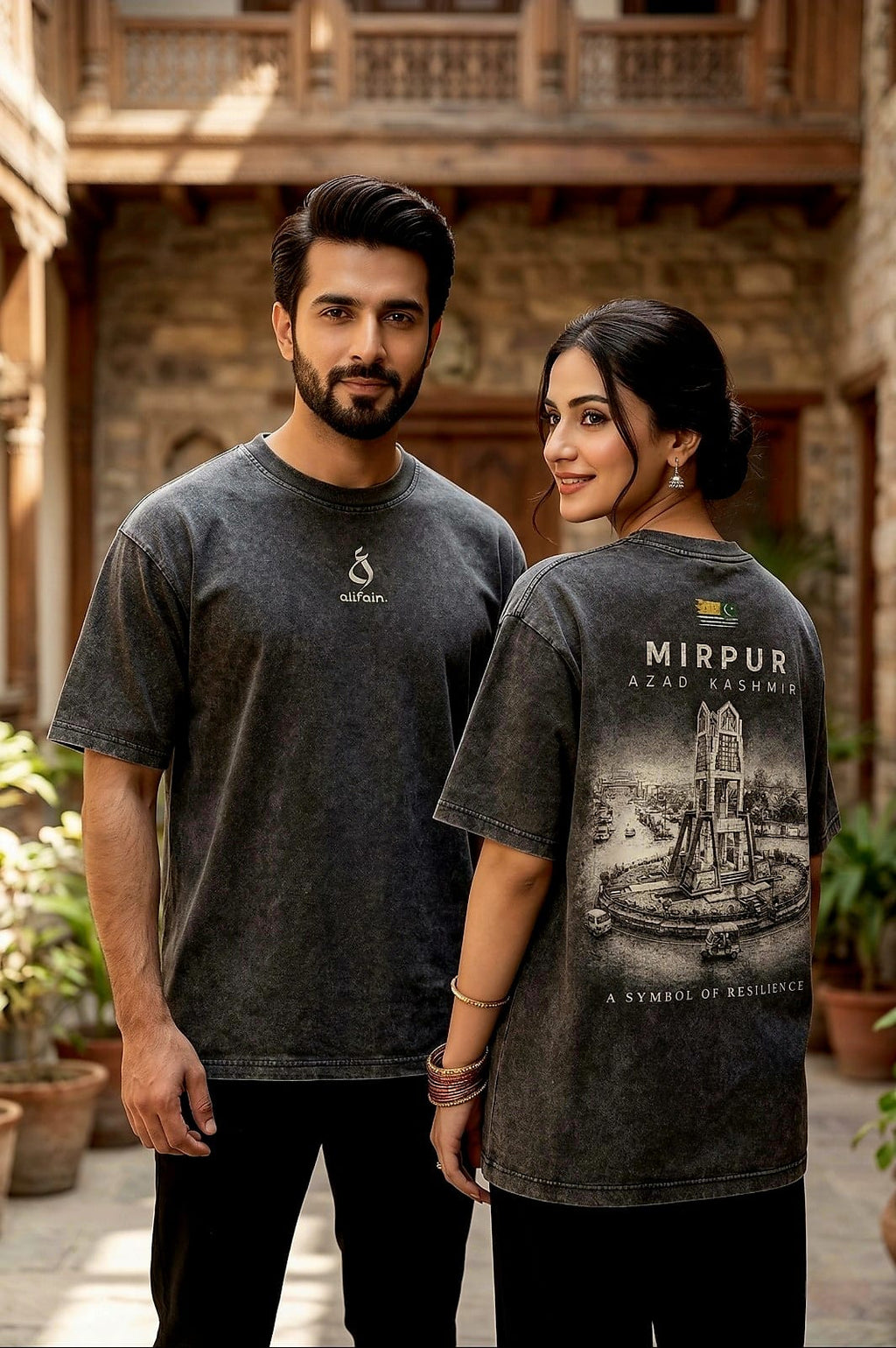 AlifAin Mirpur tee worn, lifestyle shot