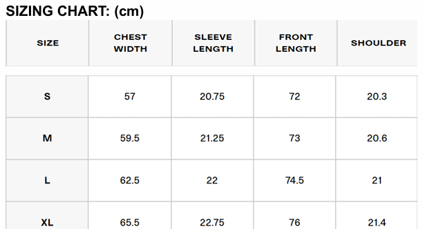 Size chart for Rait Tone -  Premium Ivory T-Shirt